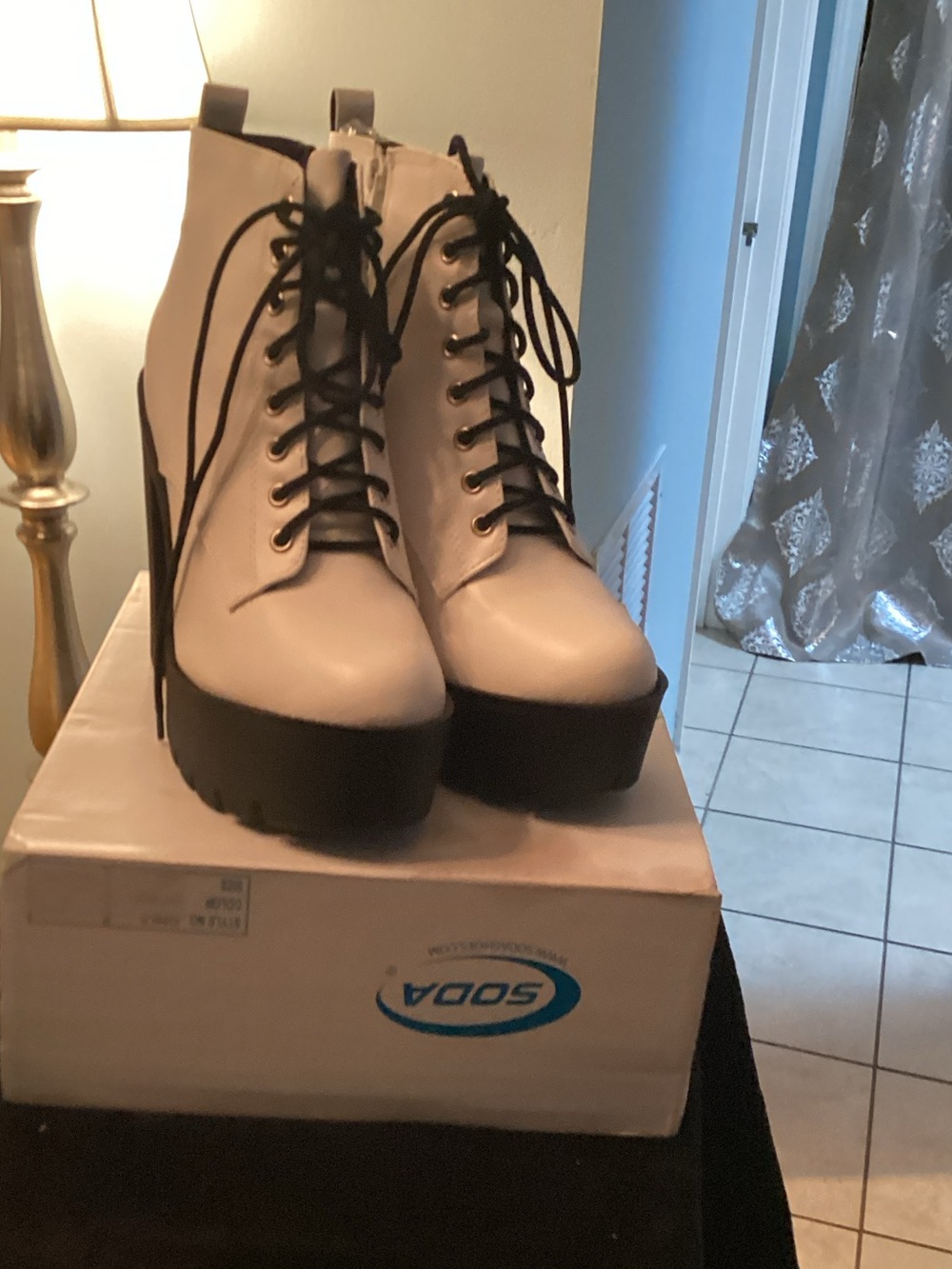 Soda Cream Lace-Up Platform Ankle Boots with Black Soles